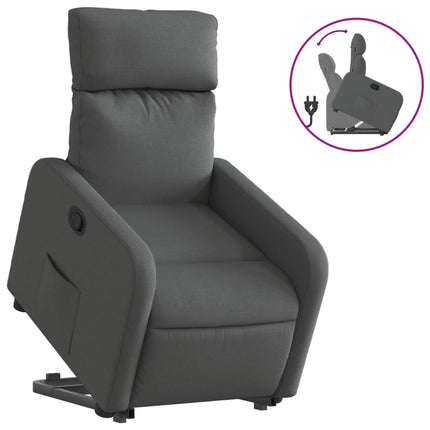 Reclinerfåtölj med uppresningshjälp mörkgrå tyg