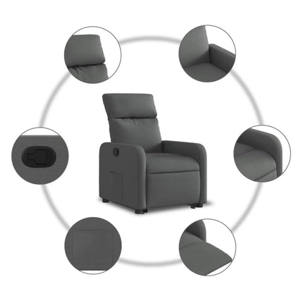 Reclinerfåtölj med uppresningshjälp mörkgrå tyg