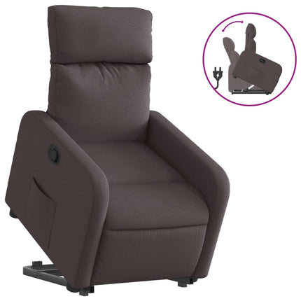 Reclinerfåtölj med uppresningshjälp mörkbrun tyg