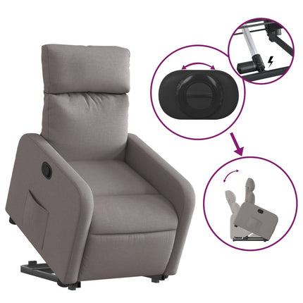 Reclinerfåtölj med uppresningshjälp taupe tyg