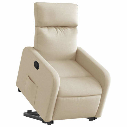 Reclinerfåtölj med uppresningshjälp gräddvit tyg