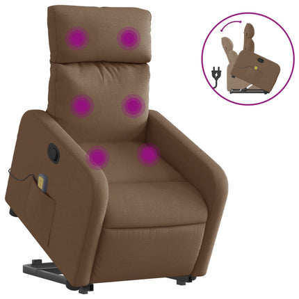 Massagefåtölj med uppresningshjälp brun tyg
