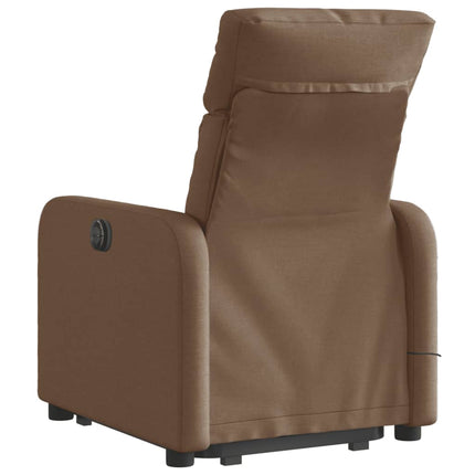 Massagefåtölj med uppresningshjälp brun tyg