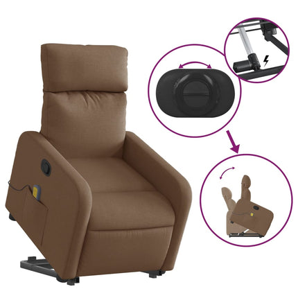 Massagefåtölj med uppresningshjälp brun tyg