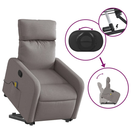 Massagefåtölj med uppresningshjälp taupe tyg