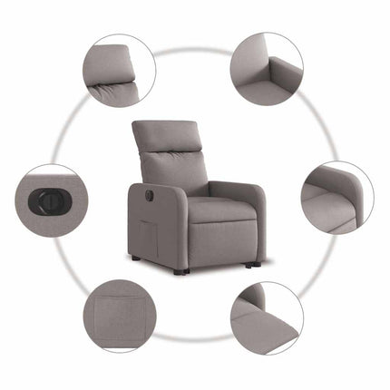 Elektrisk reclinerfåtölj med uppresningshjälp taupe tyg