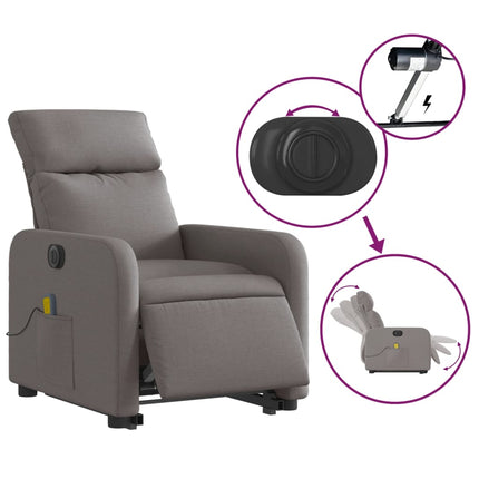 Elektrisk massagefåtölj med uppresningshjälp taupe tyg