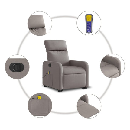 Elektrisk massagefåtölj med uppresningshjälp taupe tyg