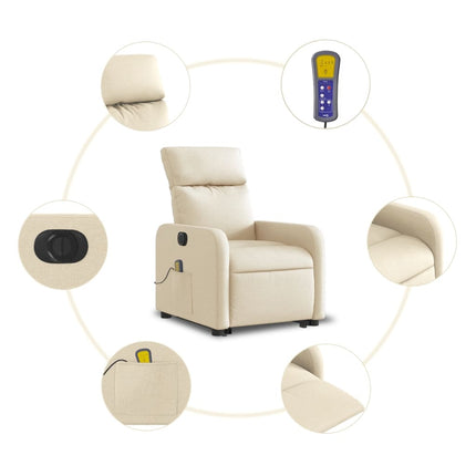 Elektrisk massagefåtölj med uppresningshjälp gräddvit tyg