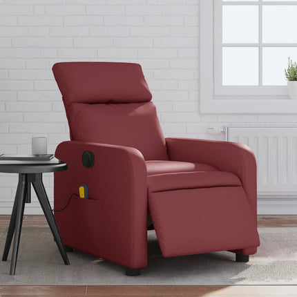 Elektrisk massagefåtölj vinröd konstläder