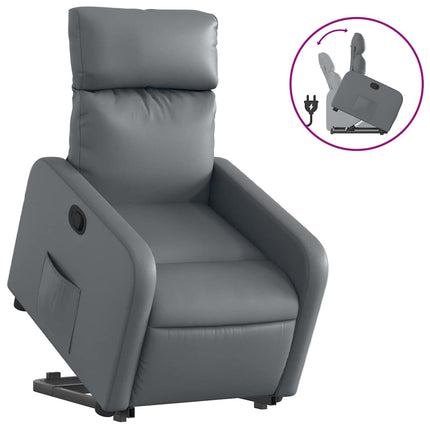 Reclinerfåtölj med uppresningshjälp grå konstläder
