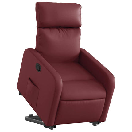 Reclinerfåtölj med uppresningshjälp vinröd konstläder