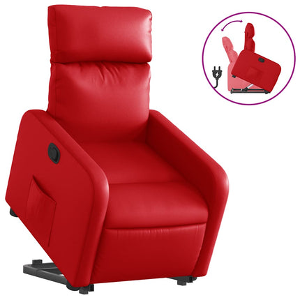 Reclinerfåtölj med uppresningshjälp röd konstläder