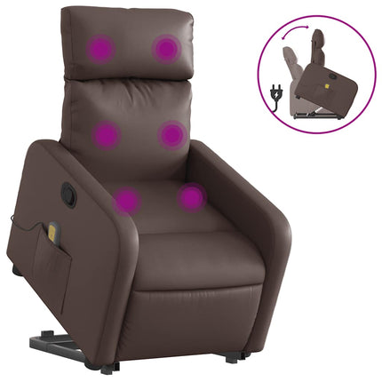 Massagefåtölj med uppresningshjälp brun konstläder