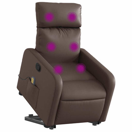 Massagefåtölj med uppresningshjälp brun konstläder