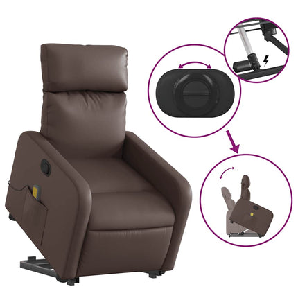 Massagefåtölj med uppresningshjälp brun konstläder