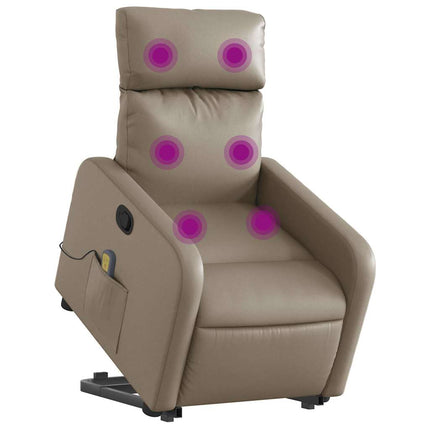 Massagefåtölj med uppresningshjälp cappuccino konstläder