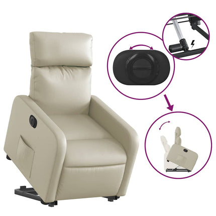 Reclinerfåtölj med uppresningshjälp gräddvit konstläder