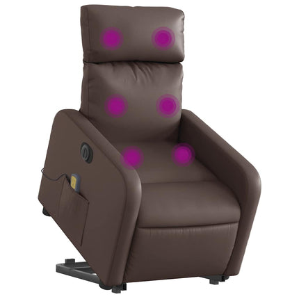 Massagefåtölj med uppresningshjälp brun konstläder