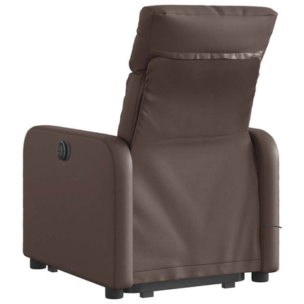 Massagefåtölj med uppresningshjälp brun konstläder