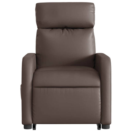 Massagefåtölj med uppresningshjälp brun konstläder