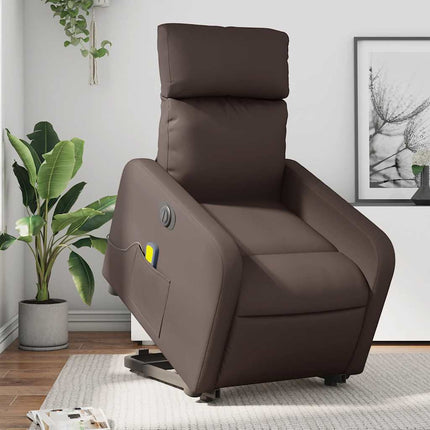 Massagefåtölj med uppresningshjälp brun konstläder