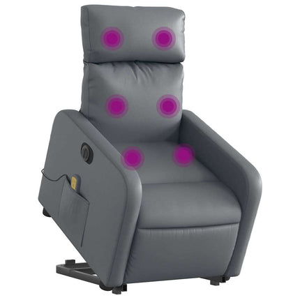 Massagefåtölj med uppresningshjälp grå konstläder