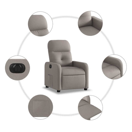 Elektrisk reclinerfåtölj taupe tyg