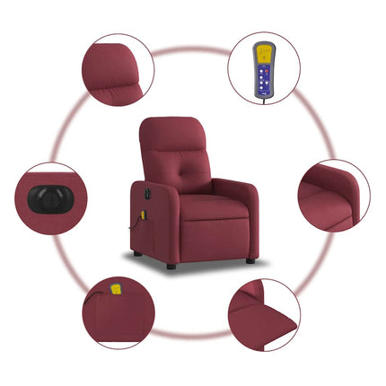 Elektrisk massagefåtölj vinröd tyg