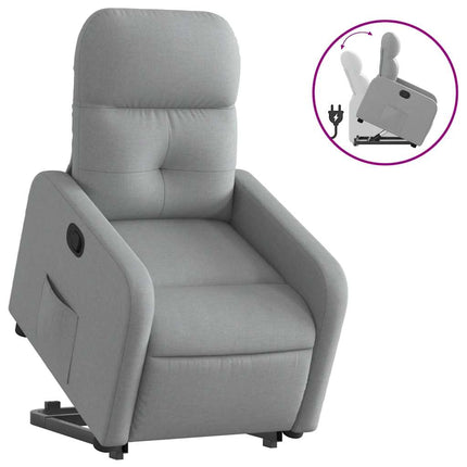 Reclinerfåtölj med uppresningshjälp ljusgrå tyg
