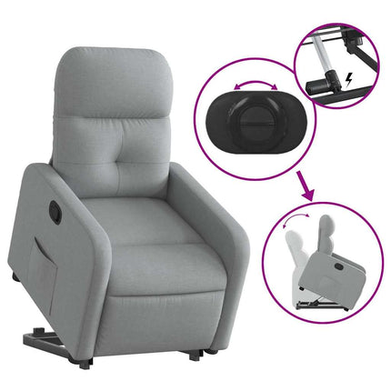 Reclinerfåtölj med uppresningshjälp ljusgrå tyg
