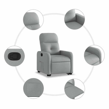 Reclinerfåtölj med uppresningshjälp ljusgrå tyg