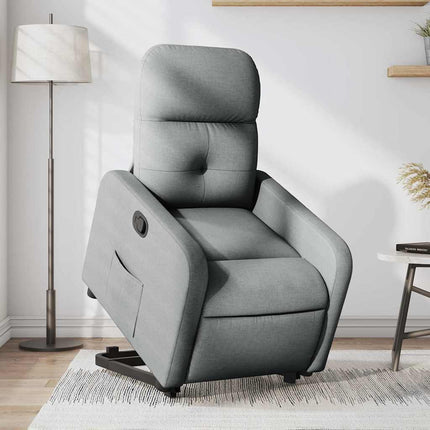 Reclinerfåtölj med uppresningshjälp ljusgrå tyg