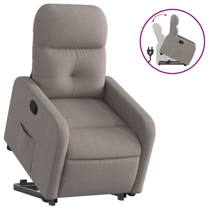 Reclinerfåtölj med uppresningshjälp taupe tyg