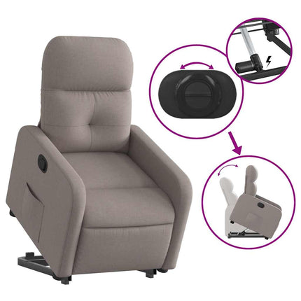 Reclinerfåtölj med uppresningshjälp taupe tyg