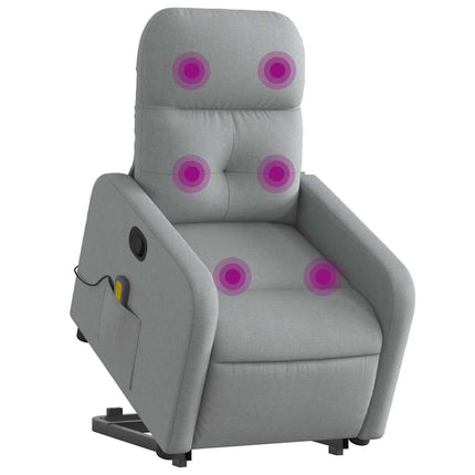 Massagefåtölj med uppresningshjälp ljusgrå tyg