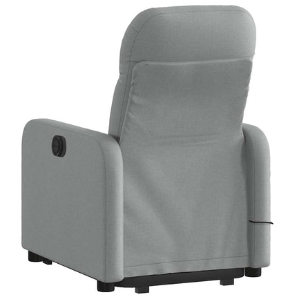 Massagefåtölj med uppresningshjälp ljusgrå tyg