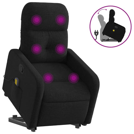 Massagefåtölj med uppresningshjälp svart tyg