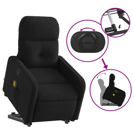 Massagefåtölj med uppresningshjälp svart tyg