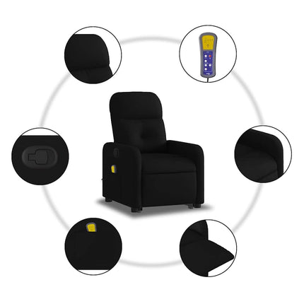 Massagefåtölj med uppresningshjälp svart tyg
