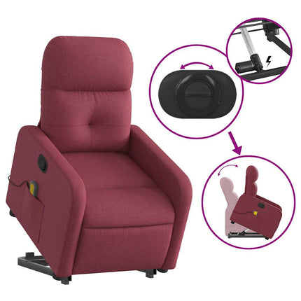 Massagefåtölj med uppresningshjälp vinröd tyg