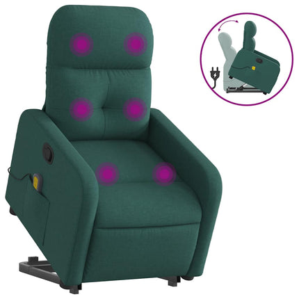 Massagefåtölj med uppresningshjälp mörkgrön tyg