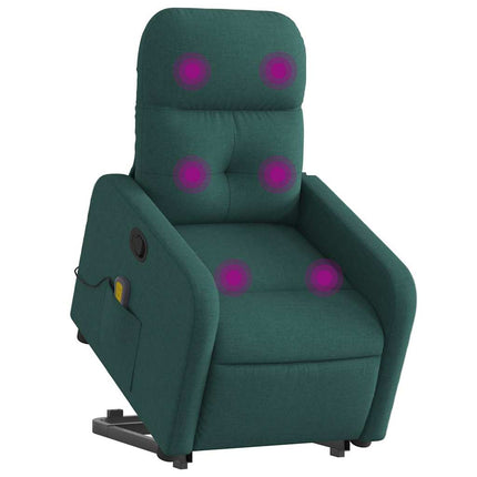 Massagefåtölj med uppresningshjälp mörkgrön tyg