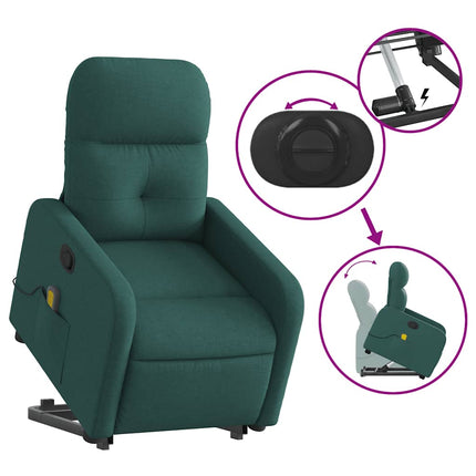 Massagefåtölj med uppresningshjälp mörkgrön tyg