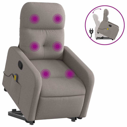 Massagefåtölj med uppresningshjälp taupe tyg