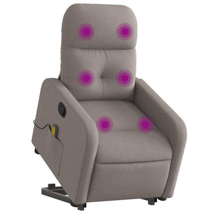 Massagefåtölj med uppresningshjälp taupe tyg