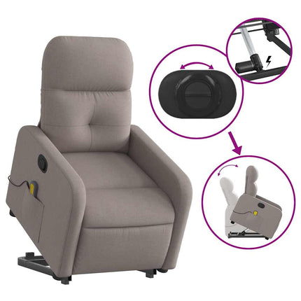 Massagefåtölj med uppresningshjälp taupe tyg