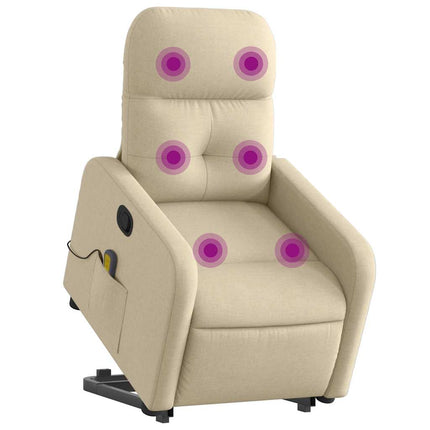 Massagefåtölj med uppresningshjälp gräddvit tyg
