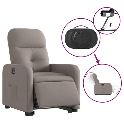 Elektrisk reclinerfåtölj med uppresningshjälp taupe tyg
