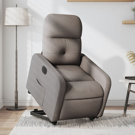 Elektrisk reclinerfåtölj med uppresningshjälp taupe tyg